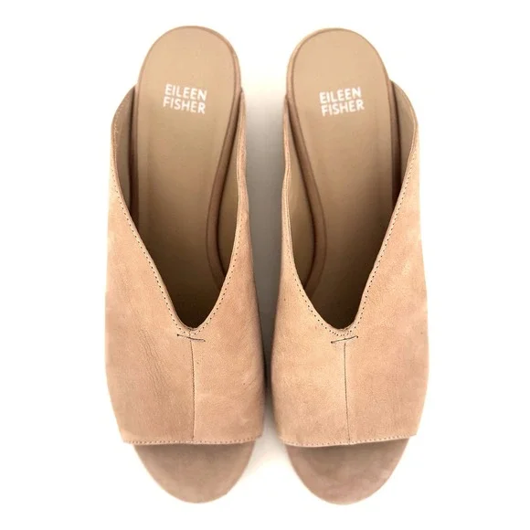 Eileen Fisher "Katniss" Tan Nubuck Open Toe Slides Size 10 Neutral - Picture 3 of 10